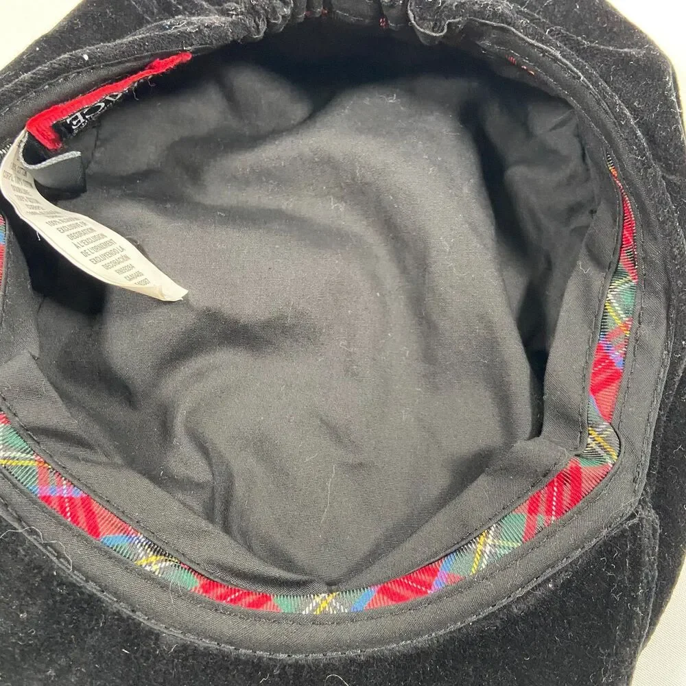 The Childrens Place Girls 4-6 Black Velvet Newsboy Cap Plaid Trim Hat